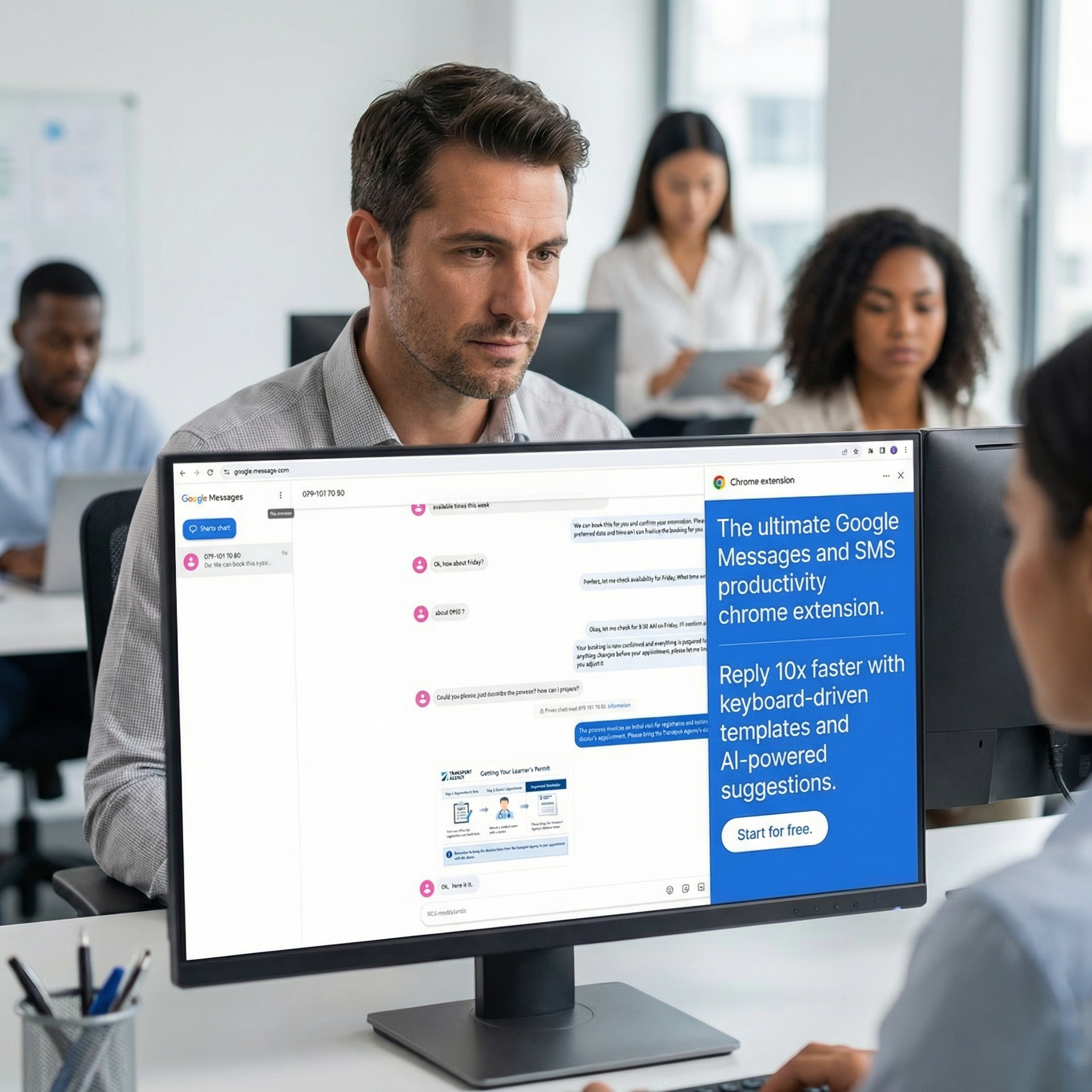 Small business owner handling SMS efficiently